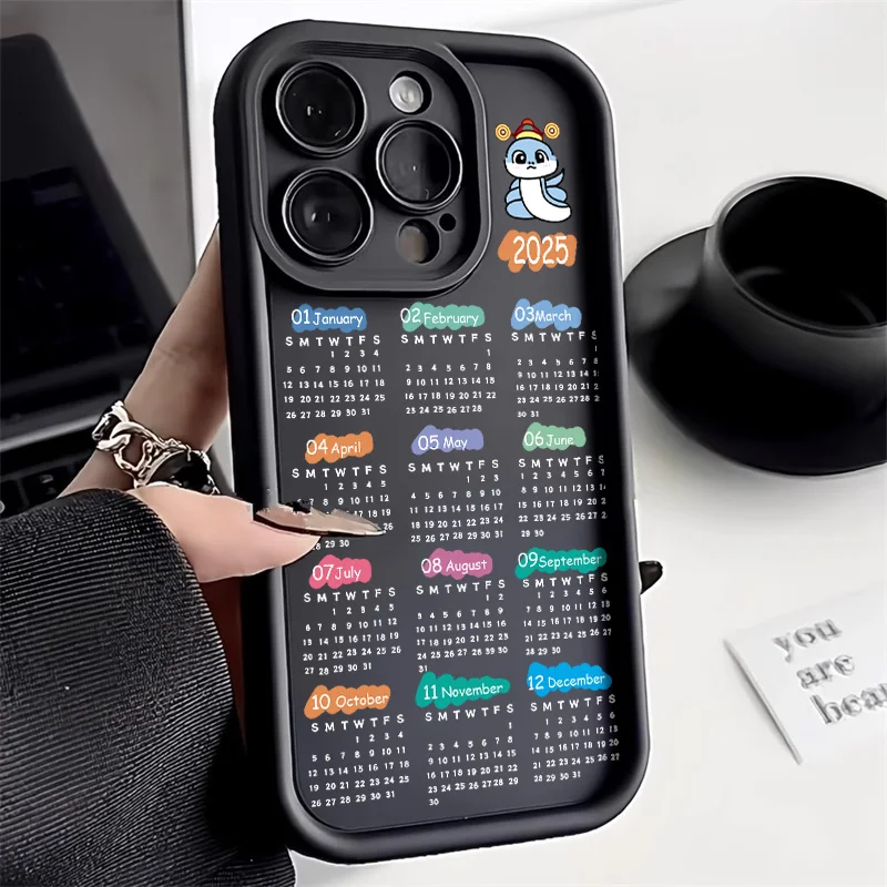 2025 New Year Calendar Soft Silicone Phone Case For iPhone 14 16 13 11 12 15 Pro Max 7 8 Plus XR XS X SE 2020 Shockproof Cover  