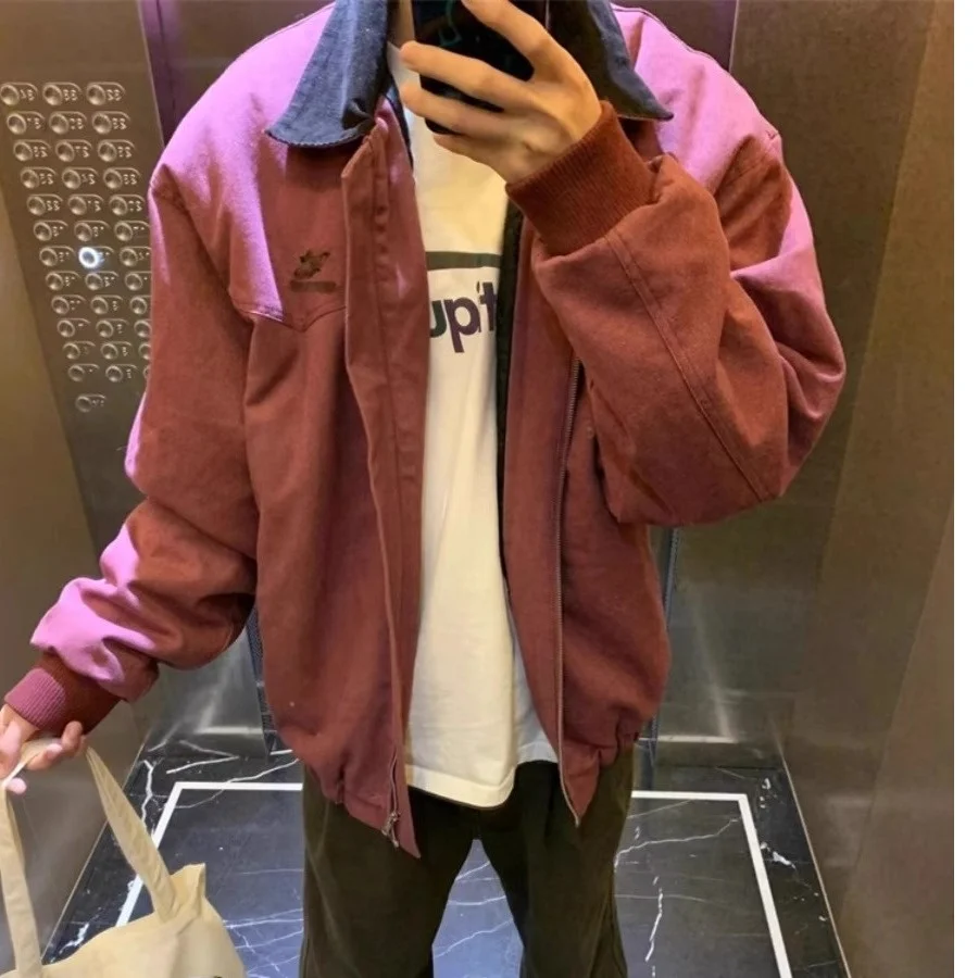 

Kahate Vintage Red Workwear Jaet Men's Loose Thiened Cotton Coat Autumn Winter Detroit American Sle Baseball Collar Jaet