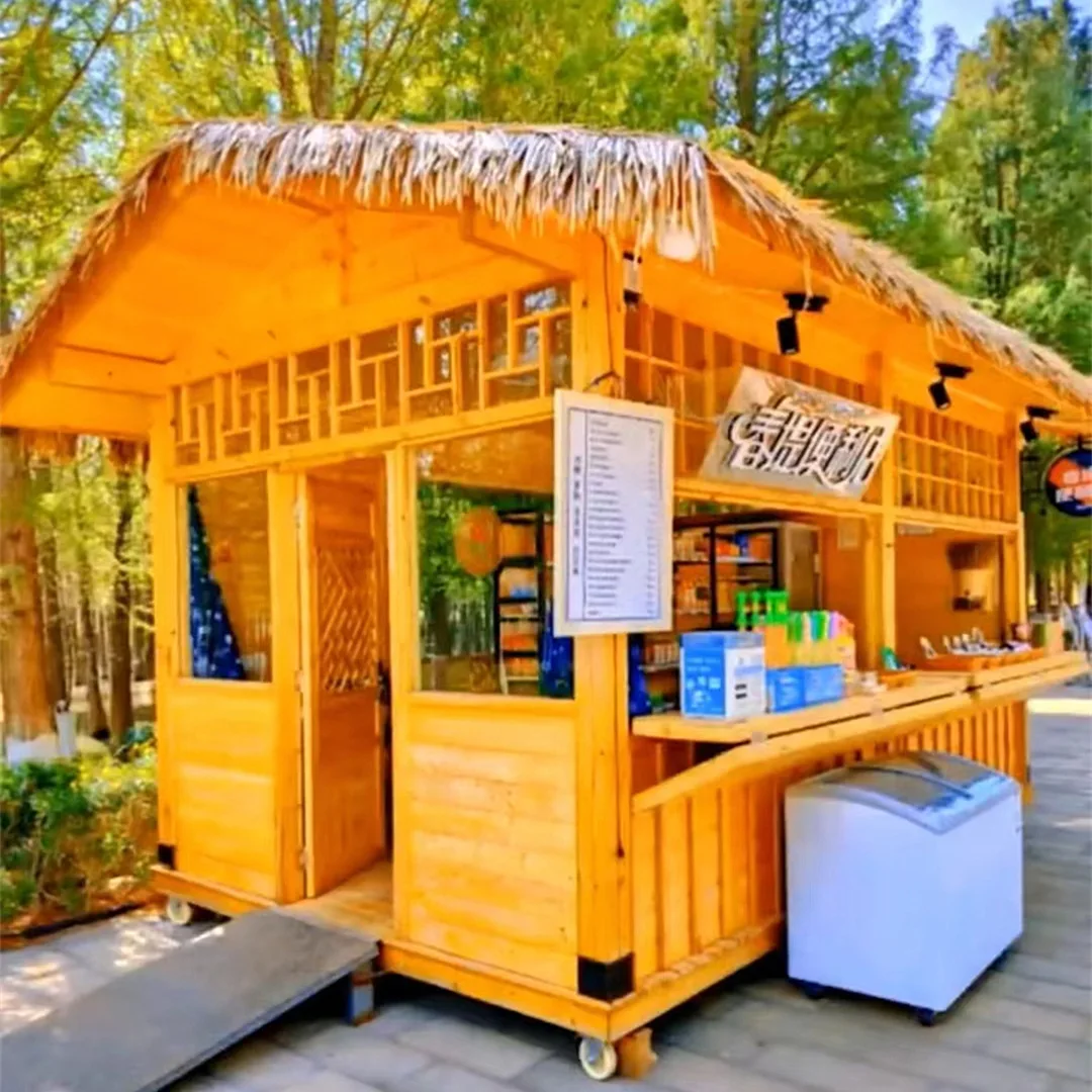 Antiseptic wooden house Antique solid wood courtyard Thatched house Outdoor scenic spot New Chinese-style mobile stall kiosk