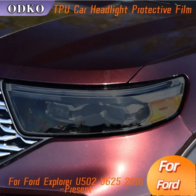 

For Ford Explorer U502 U625 2016-Present Car Headlight Protection Tint Film Smoke Black Transparent TPU Sticker Accessories