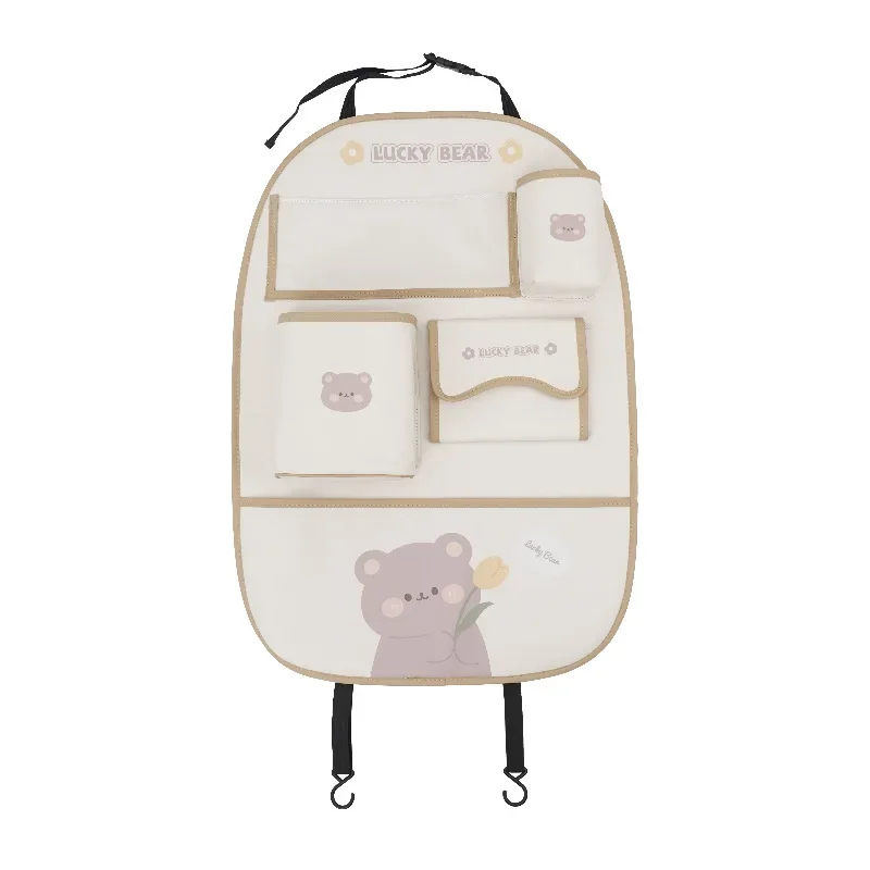 Cute Cartoon Car Seat Back Storage Bag Bear Bunny Multifunctional Car Back Seat Anti-Dirty Anti-Kick Storage Pad Car Accessories