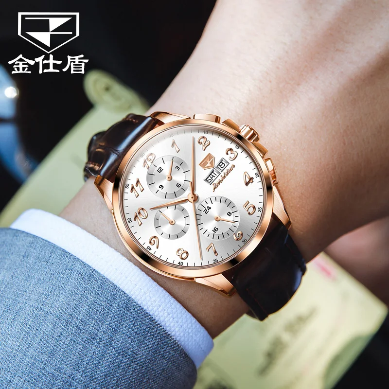 JSDUN High end Atmosphere Men\'s Fully Automatic Mechanical Watch Leather Strap Waterproof Date Business Watch for Man Original