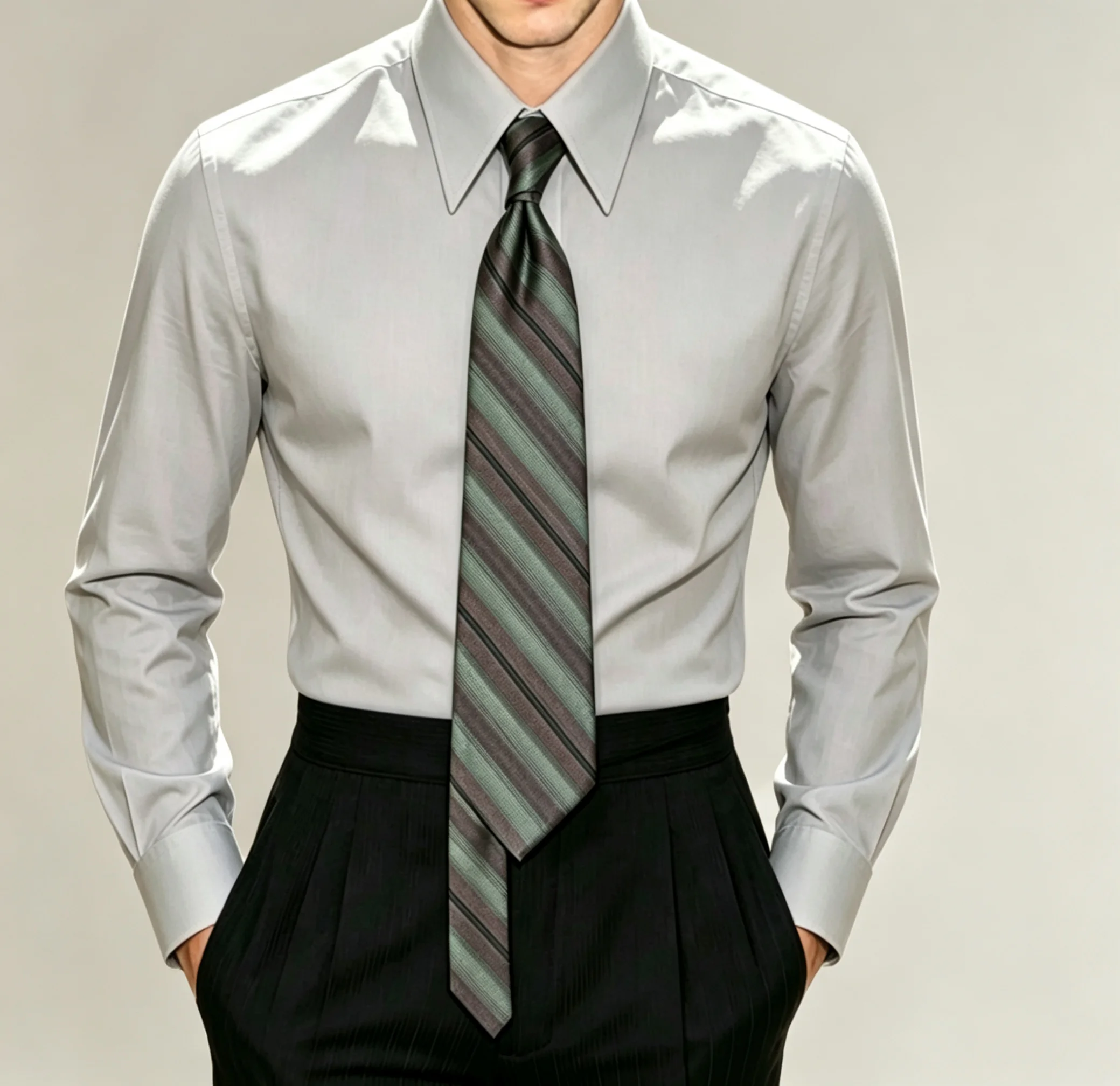 Men's Long Sleeve Pointed Collar Dress Shirt, Slim Fit Premium Formal Business Shirt for Men, 4 Colors White/Blue/Khaki/Grey