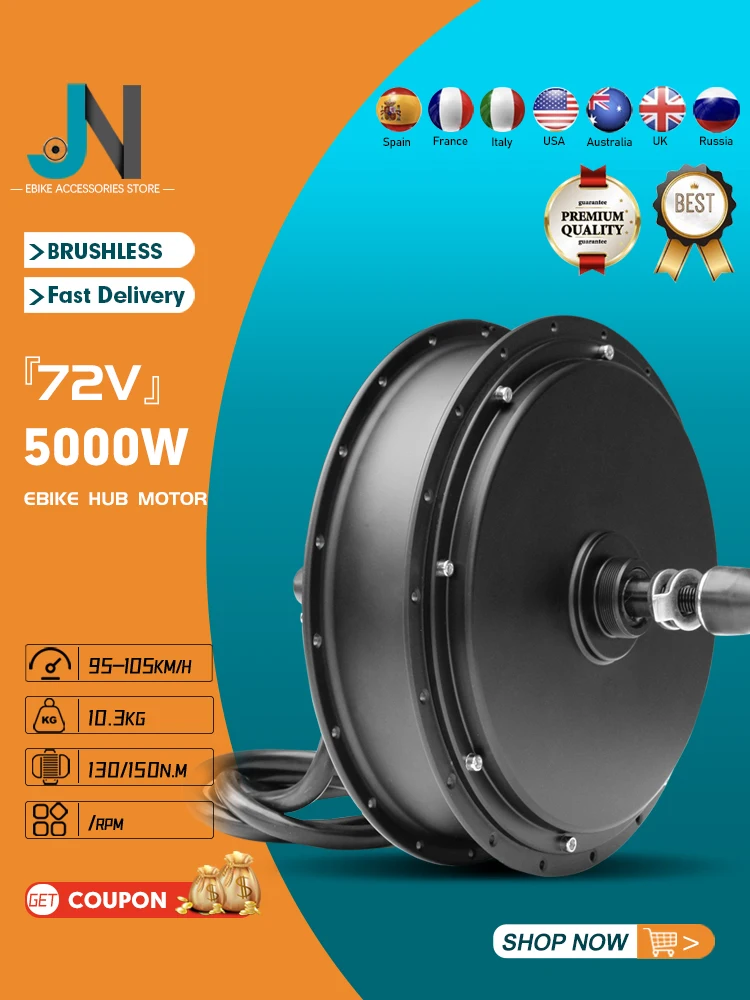 AliExpress 72V 5000W Electric Bicycle Motor Brushless Gearless Rear Rotate Hub Motor Wheel Dropout 150mm for Electric bike Conversion Kit