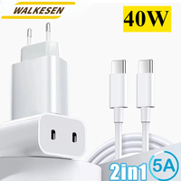 40W Type C Charger Dual Port with USB C Fast Charging Data Cable Phone Charger For iPhone 15 14 Pro Max Samsung Xiaomi Huawei