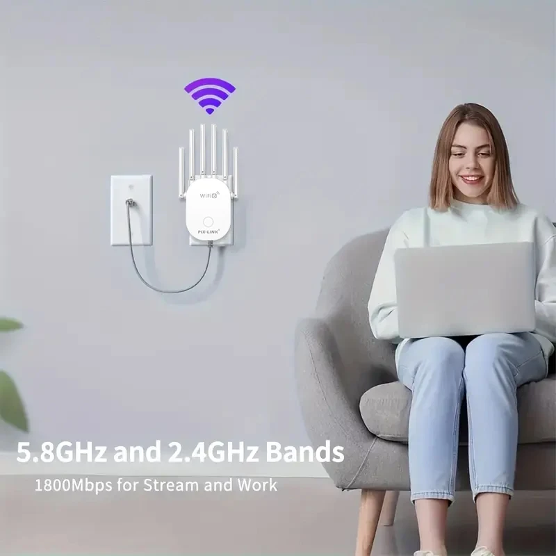 PIXLINK AX1800 ثنائي النطاق WiFi 6 راوتر 2.4G/5G جيجابت راوتر إنترنت لاسلكي لبث الألعاب المنزلية، سهل الإعداد