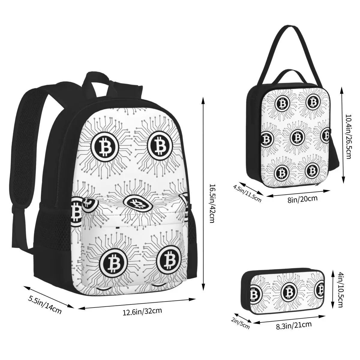 Bitcoin BTC Crypto Currency Backpacks Students Bookbag School Bags Kids Rucksack Lunch Bag Pen Bag Three-Piece Set