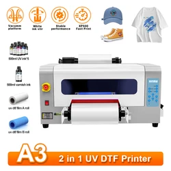 A3 UV DTF Printer UV Varnish Printing Machine with Built In Laminating Machine UV Impresora XP600 UV DTF Sticker Printer Bundle