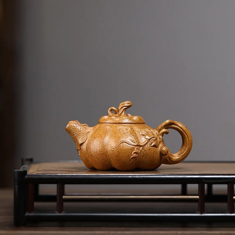 130ml Pumpkin Yixing Handmade Purple Clay Teapot, Raw Ore, Gold Sand,tea Pot, Kung Fu Tea Set