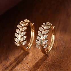 Huitan Simple Stylish Leaf Olive Small Hoop Earrings for Women Paved Shiny Crystal CZ Exquisite Earrings Hot Trendy Jewelry