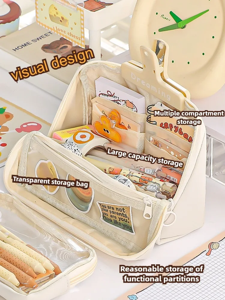 9-lagiges, doppelseitiges, abnehmbares Stiftetui mit großer Kapazität, einfache dreidimensionale Flip-Briefpapiertasche, multifunktionale Aufbewahrungstasche – Detail 9