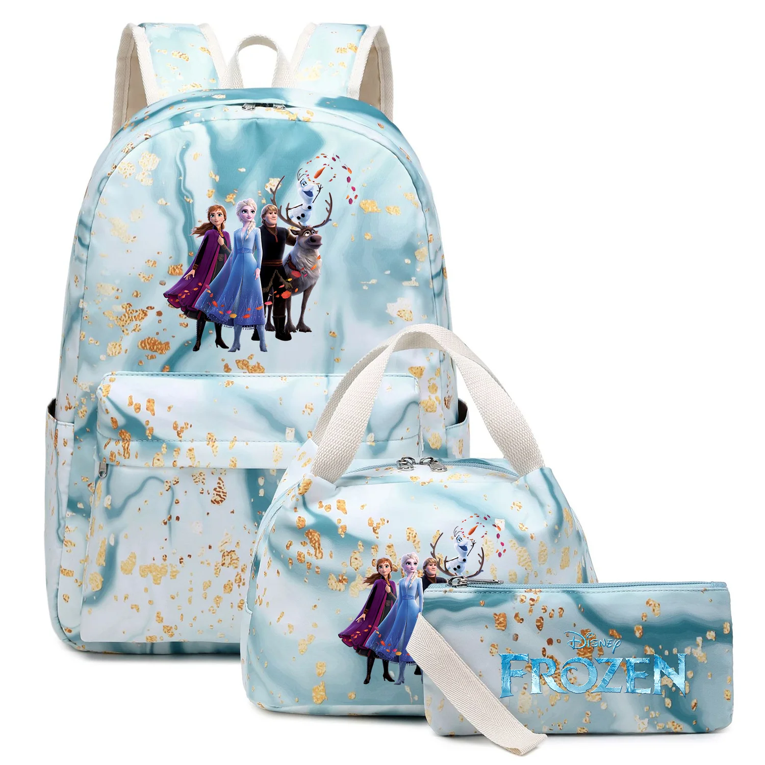 

3Pcs Frozen Anna Elsa Girl Kid Backpack Capacity Student Schoolbags Double Shoulder Bag Travel Pen Lunch Bags Bookbag Laptop Set