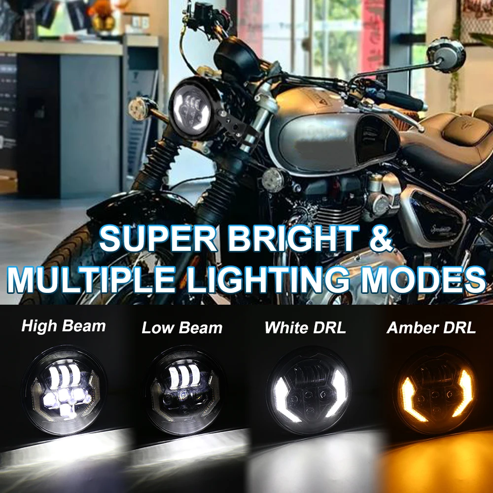 POVTOR 7 Inch LED Headlight with DRL High Low Beam Housing Bucket Set for Honda Harley Kawasaki