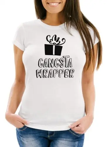 Damen T-Shirt Weihnachtsshirt Gangsta Wrapper Tasse Weihnachten lustig Geschenk