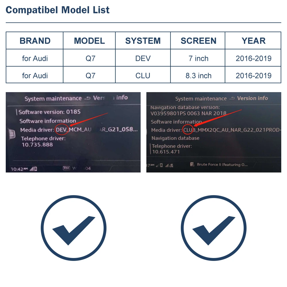 Road Top Wireless CarPlay Decoder Android Auto Interface for Audi Q7 2016-2019 with AirPlay Mirror Link Car Play Functions