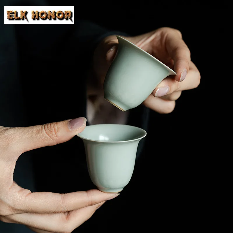 

35ml Azure Ru Kiln Porcelain Teacup Handmade Tea Bowl Coaster Beautiful Cup Saucer Kit Tea-tasting Jianzhan Master Cups Teaset