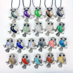 Wholesale Natural stone Quartz Crystal tiger eye lapis Opal Owl alloy pendants for DIY charms jewelry making necklace 1pcs gift
