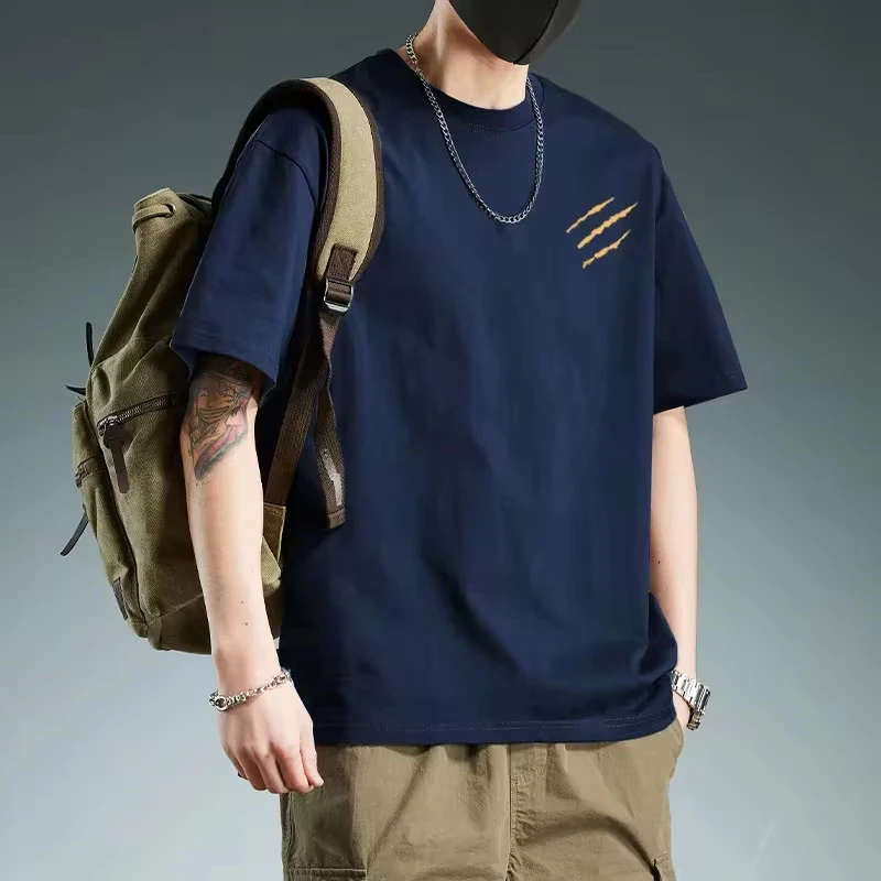 

Heavy Duty Cotton Short Sleeve T-shirts Men's Loose Casual Trendy Japanese Style Printed T-shirts Male New Fashion Clothes Tops