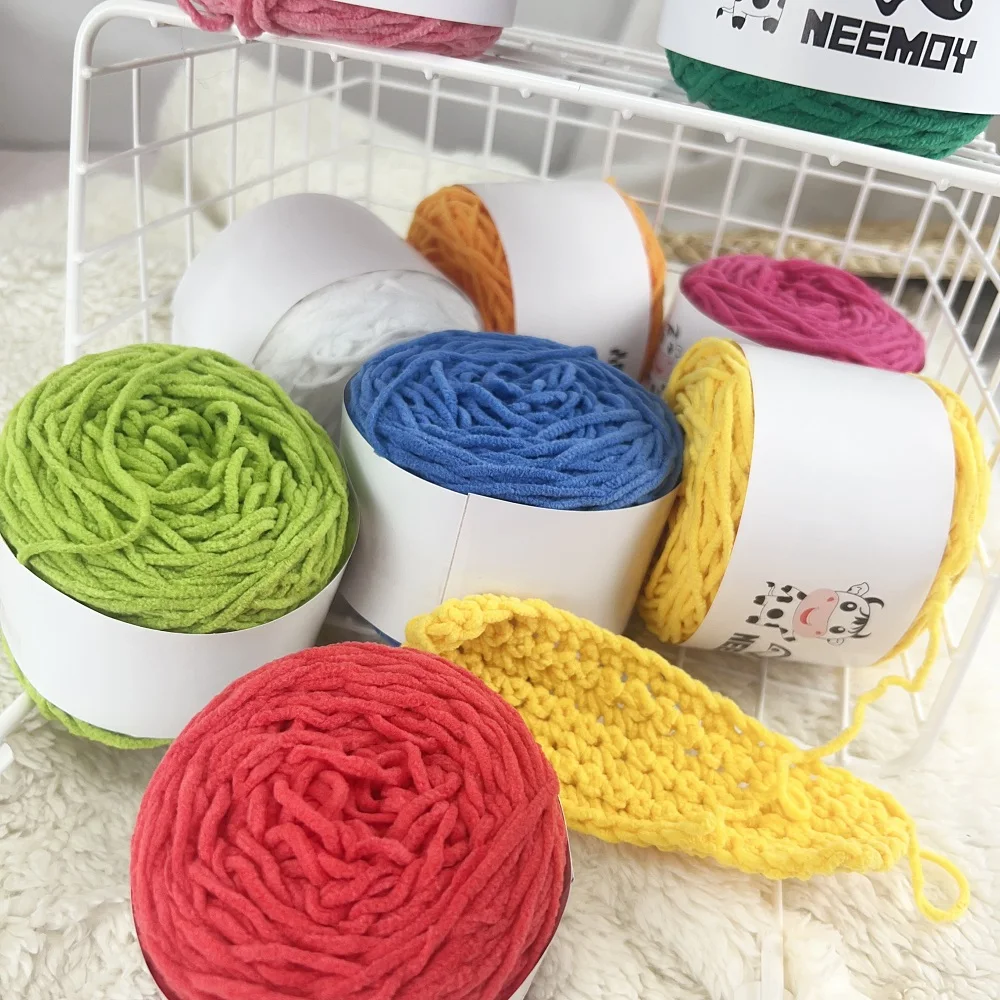 Matte Chenille Velvet Yarn for Knitting Wool Scarf, Special Thread, Flat Braided, Mini Yarn, Various Ice Strip Doll, 50g