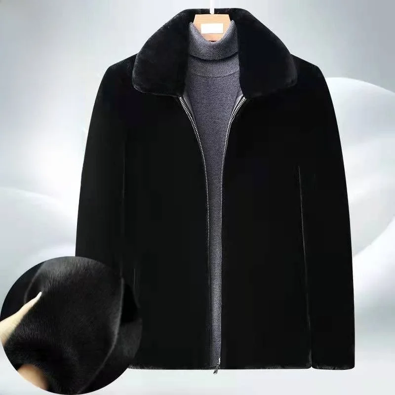 

Men's Thiened ortened Mink Coat Winter Casual Loose Fit Water-Resistant Faux Fur Jaet with Hood Tannery Leather