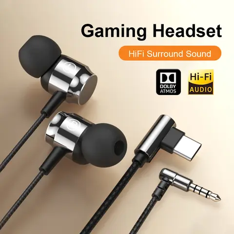 Digital Chip Wired Gaming Headset Type C 3.5mm HIFI Heavy Bass In-Ear Headphones For Samsung Galaxy iPhone 16 iPad Huawei Xiaomi
