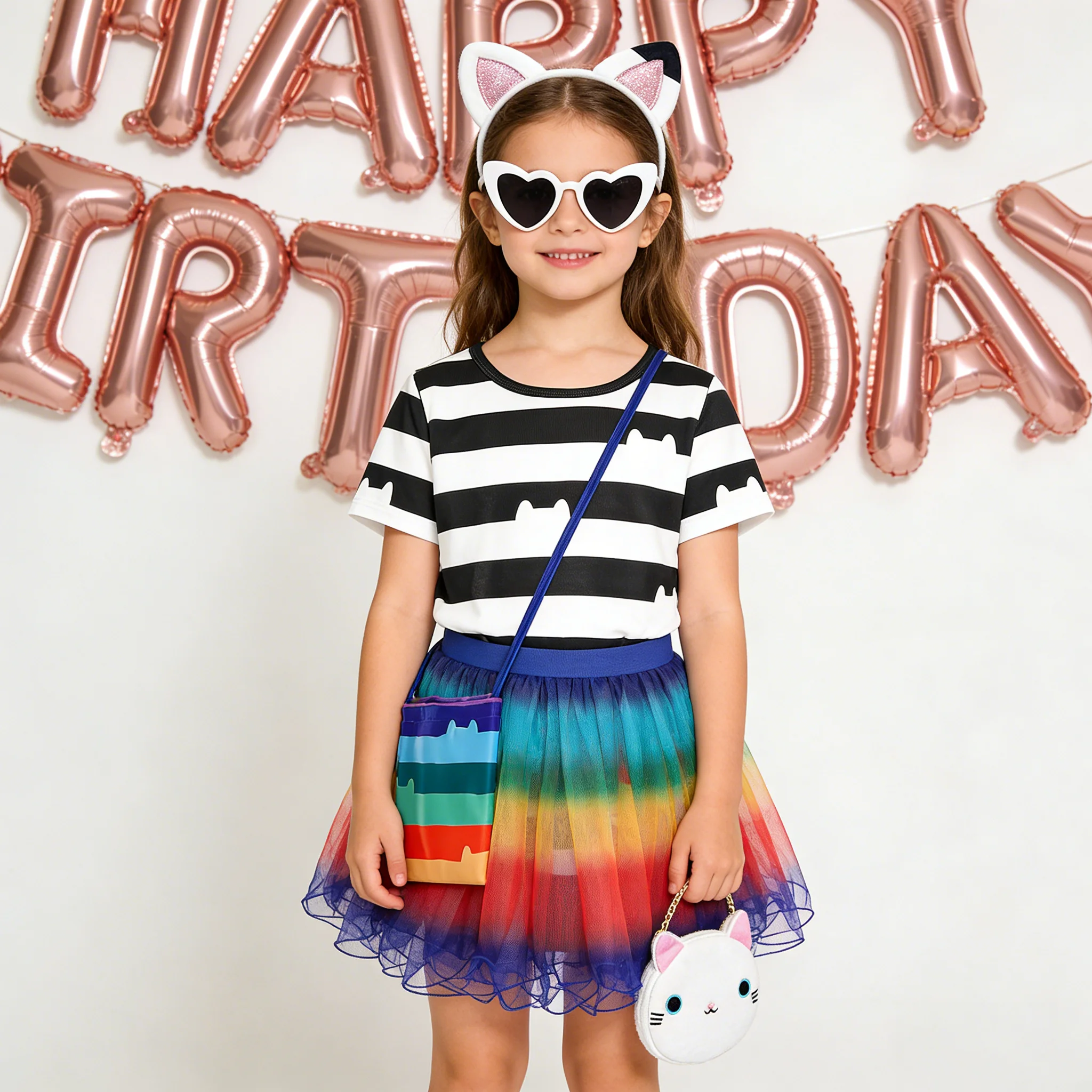 

Carnival Gaby Rainbow Tutu dress Set for Girls Gabby's Dolhouse Cartoon Costumes with Headband Bag coin purse Birthday party 3-8