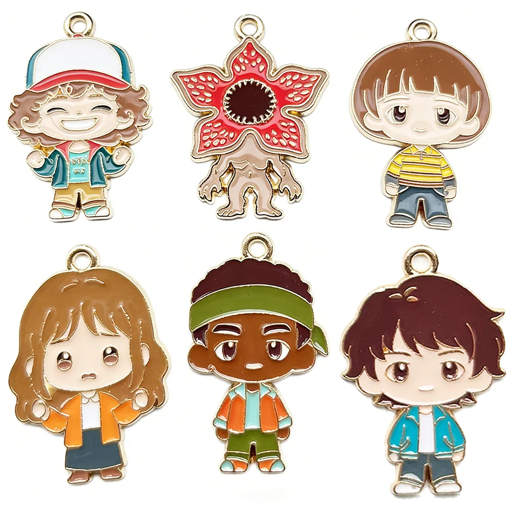 6 Piezas de Dijes Esmaltados de Monstruo Floral Demogorgon de Dibujos Animados para la Creación de Pendientes, Pulseras y Joyería DIY, Accesorio Hecho a Mano