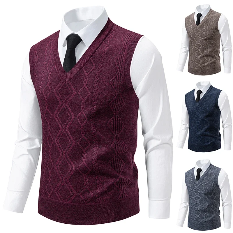 2025 الرجال الخامس الرقبة محبوك سترة دافئة الخريف الشتاء موضة عادية الماس شبكة الملتوية زهرة تصميم تنوعا