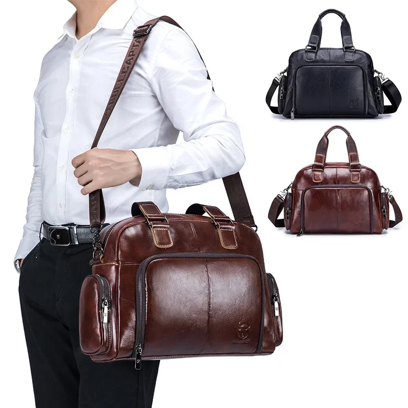 Étui à Bombes en Cuir group pour Homme, Sacs à Main de Luxe en Cuir de Vache, Fourre-Tout pour Ordinateur Portable, Lancé, Business, Messenger, Bandoulière, Sac de Voyage Latéral