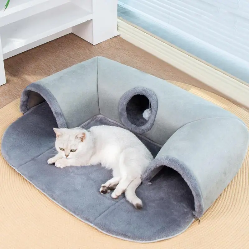 Cat Beds Tunnel U Shape Cat Cave Washable Removable Cat Beds Play Pet Supplies Seasonal Cat Couch With Plush Ball For Kitten