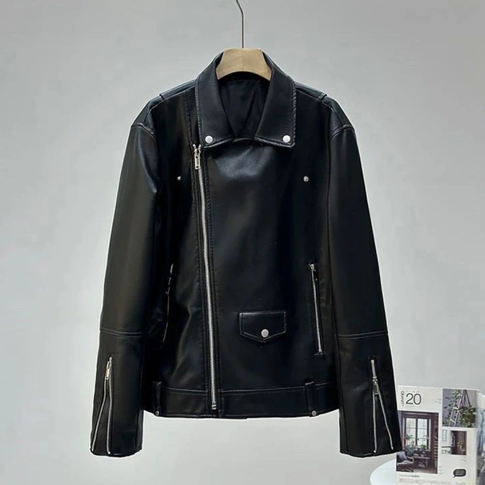 

Autumn Winter New Mens Leather Jacket Pu Jacket Fashion Solid Color Youth Trend Oblique Zipper Y2k Motorcycle Clothing Coat Men