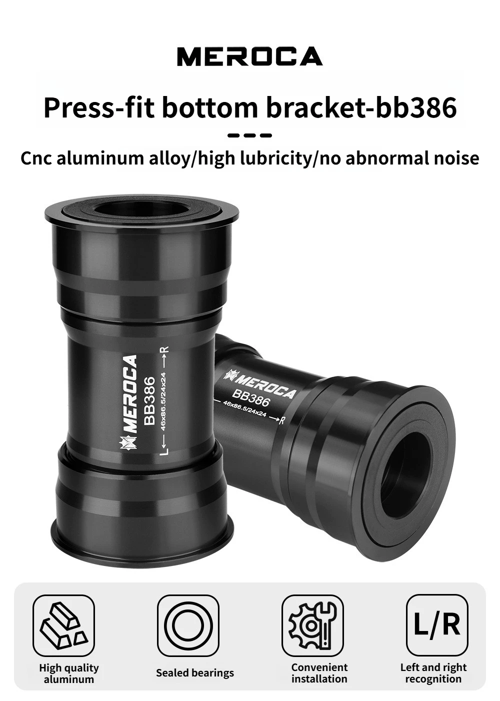 MEROCA bb386 24mm Pressfit-Innenlager für Shimano Hollowtech II 86,5mm Kurbelgarnitur Mountainbike Rennrad bb386 Innenlager – Detail 1