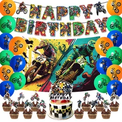 Motocross Dirt Bike Birthday Party Banner Cake Topper Foil Motorcycle Balloon for Boy Kids Motor Theme Party Decoration Supplies