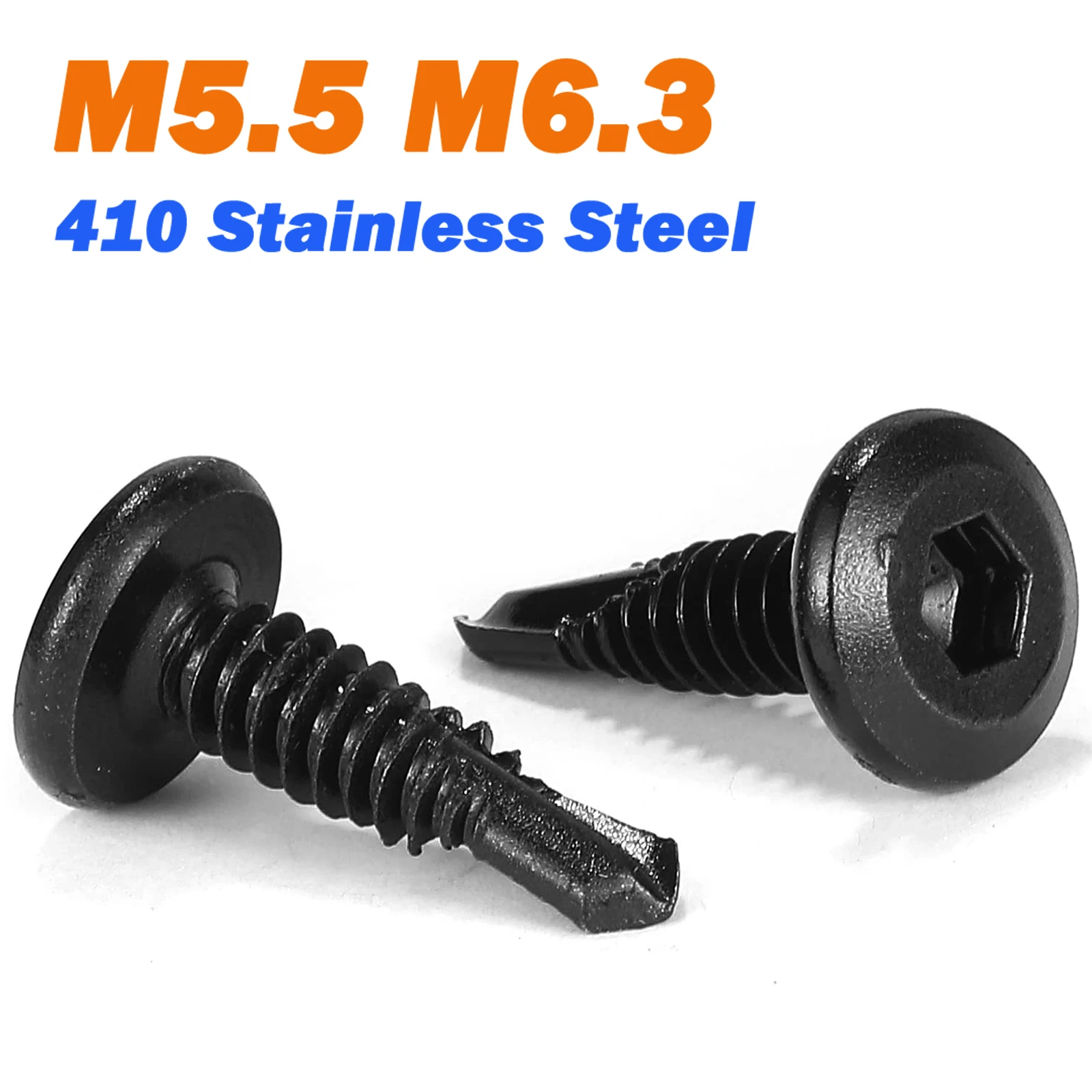410 Stainless Steel Black Oxide Flat Head Socket Cap Screws M5.5 M6.3 Allen Socket Drive Screws Fast Self Tapping Screws