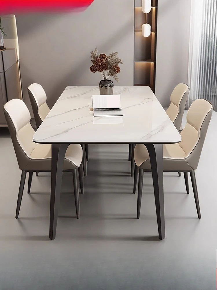 Light luxury rock slab dining table and chair combination, household small apartment rectangle, marble, dining table
