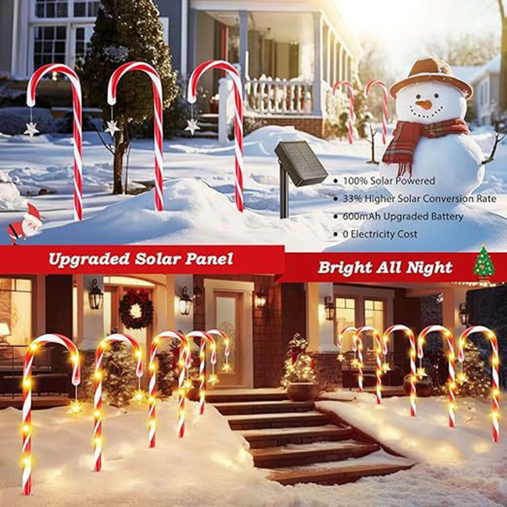 New Solar Christmas Crutch Lights Waterproof Garden Lawn Path Decor LED Candy Crutch Stake Lamp For Garden Lawn Holiday Lighting