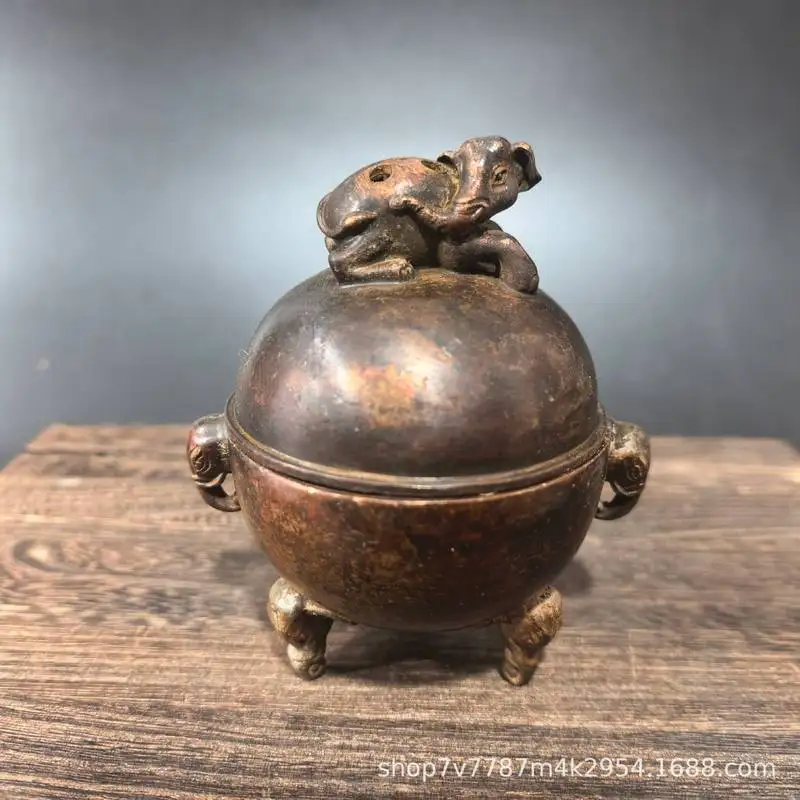 Brass craft incense burner with elephant lid, home living room decorative ornament