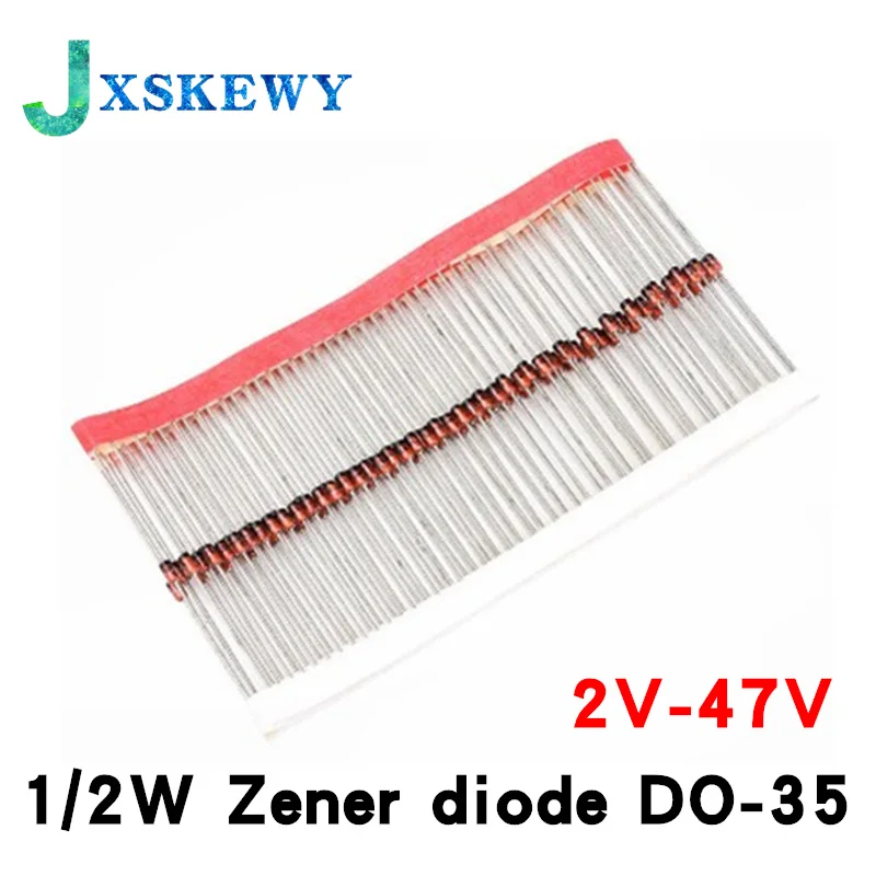 100pcs 1/2W Zener diode DO-35 BZX55C2V4 2.4/3/3.3/3.9/4.3/4.7/5.1/5.6/6.2/6.8/7.5/8.2/9.1/V 10V 12V 15V 18V 20V 22V 24V 30V 33V