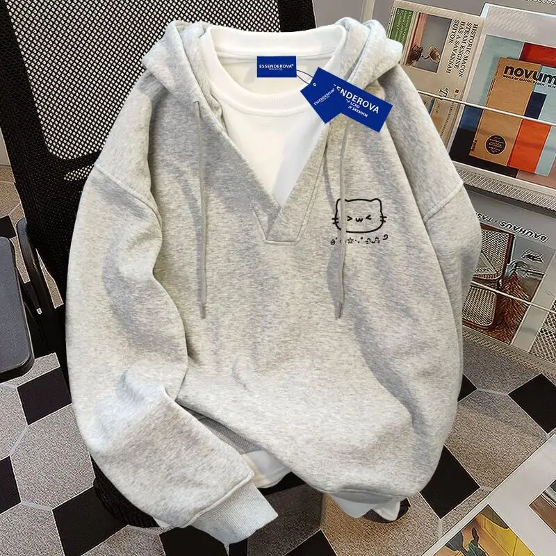 

Newmenwomen Autumnwinter Fashion Hellokitty College Style Vacation Two Piece Hooded Sweatshirt Casual Couple Versatilesweatshirt