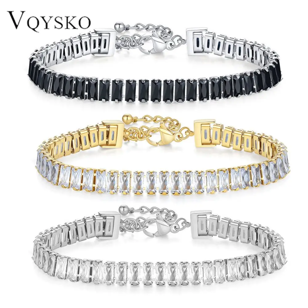 6MM Adjustable Single Row Zircon Bracelet for Women Men Colorful Zircon Stainless Steel Chain Bangle Party Sexy Fashion Jewelry