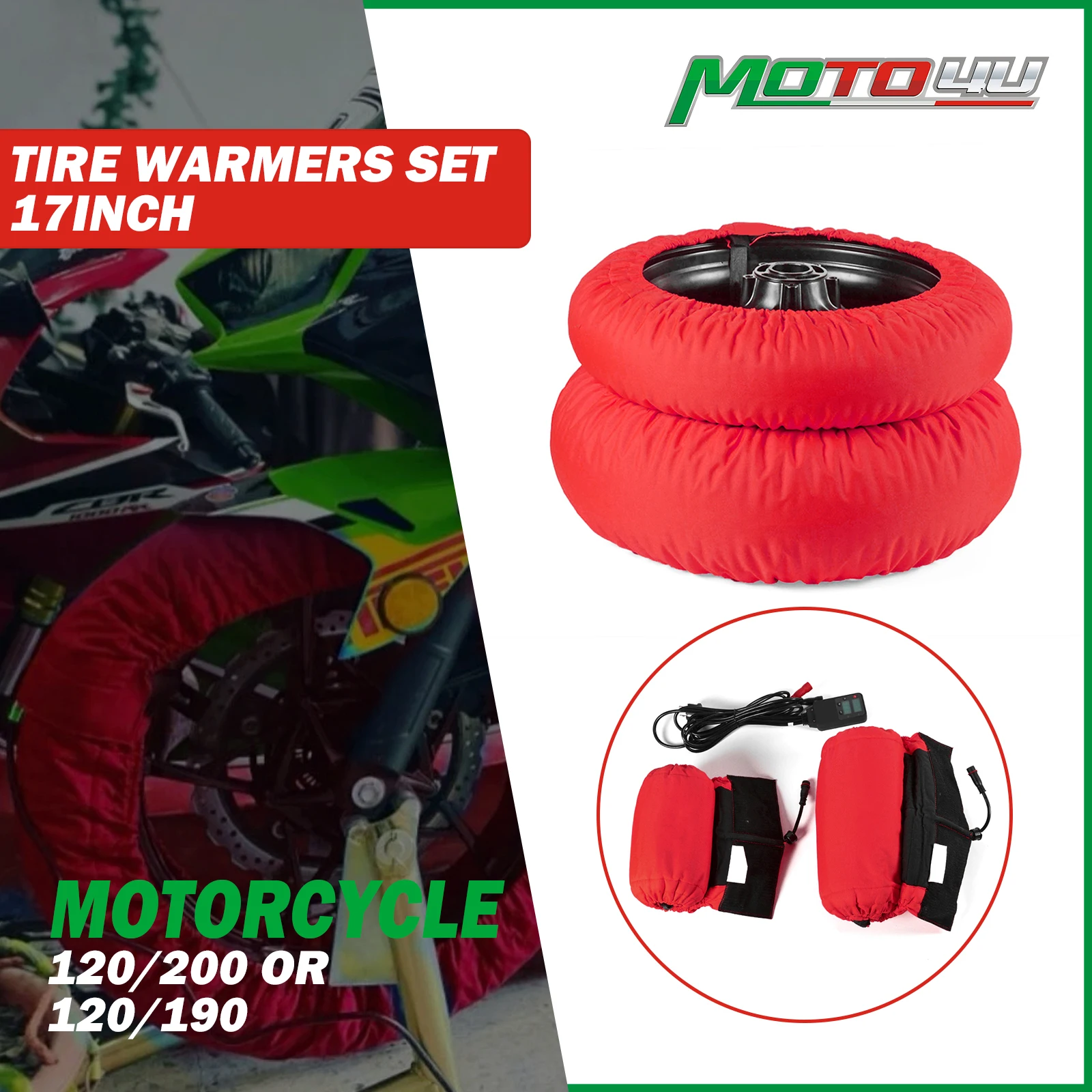 

Motorcycle Digital temperature control 0-99 degrees Tire Warmer Set 120/ 200 17 Front and Rear Race Tyre Warmer With Digital