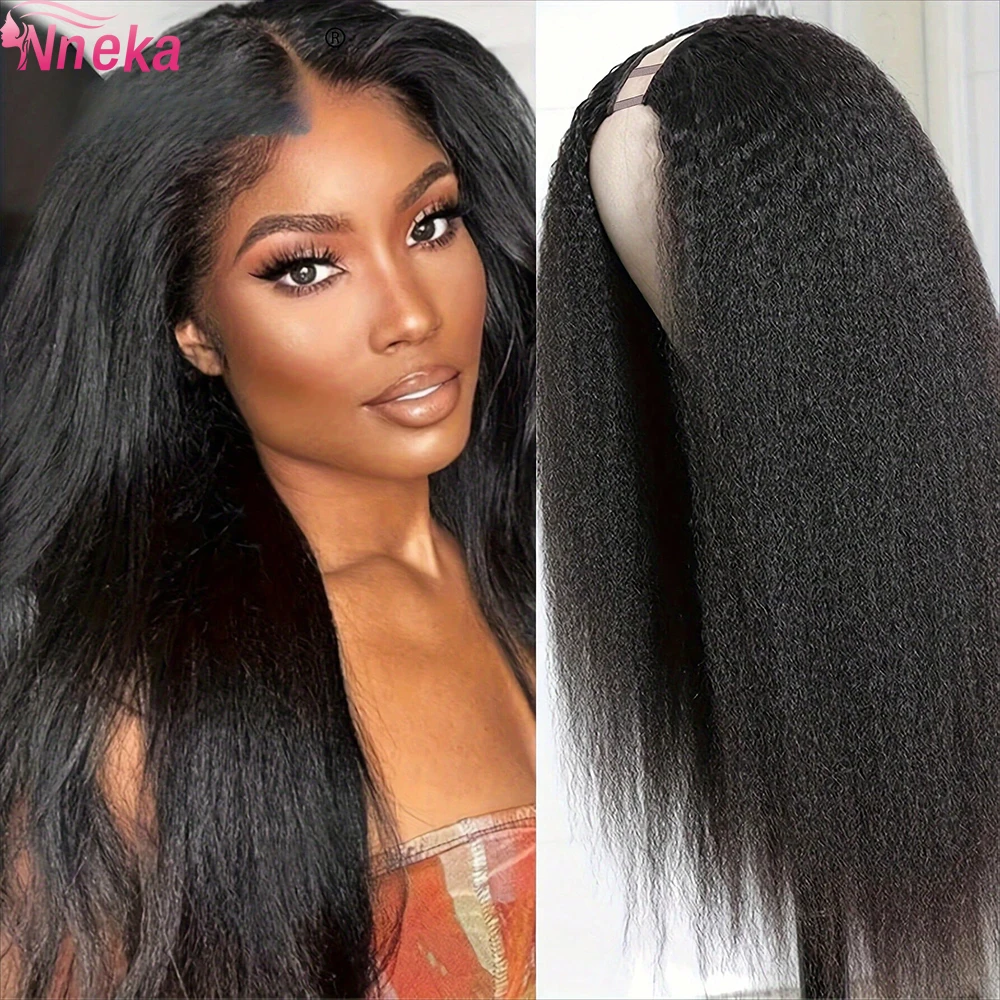 

Парик из натуральных волос Kinky Straight, V-образный, без необходимости оставлять свои волосы, без клея, бразильский, полностью машинной работы, плотность 250%, для женщин, 38 дюймов