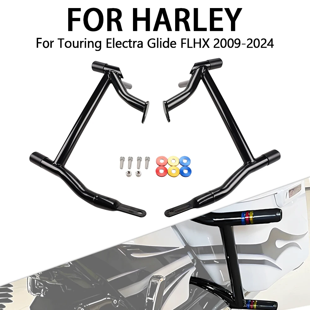 Motorcycle Saddlebag Guard Rear Crash Bars Rails Bracket For Harley Touring Road King FLHR Electra Street Glide FLHTK 2014- 2023
