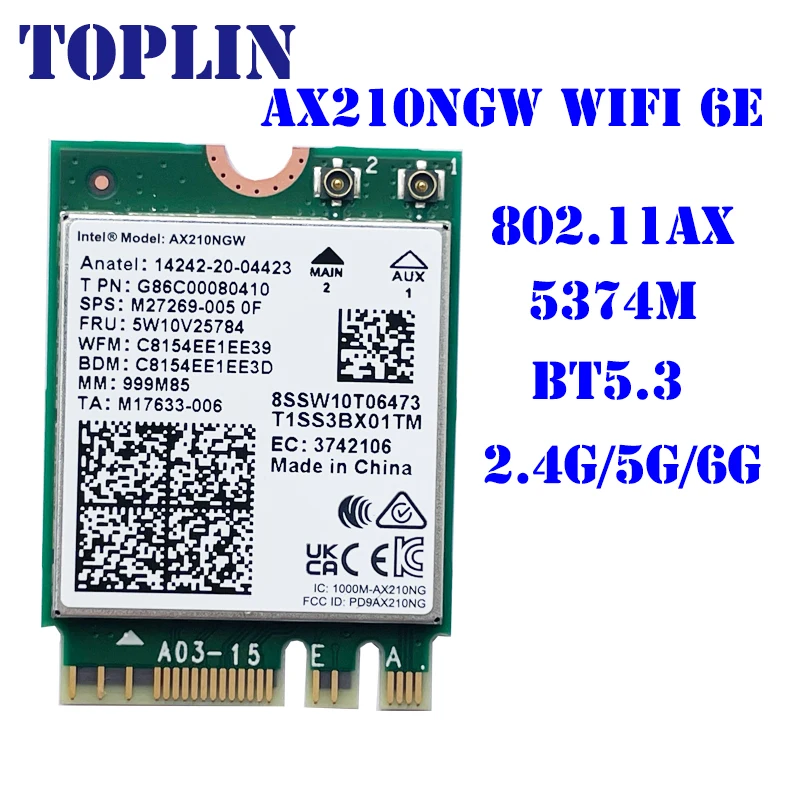 Dwuzakresowy WiFi6E AX210 Bezprzewodowy 2,4 Gb/s Bluetooth 5.3 802.11AX Bezprzewodowy Wi-Fi 6 AX210 dla Intel AX210NGW M.2 NGFF Wlan WiFi Card