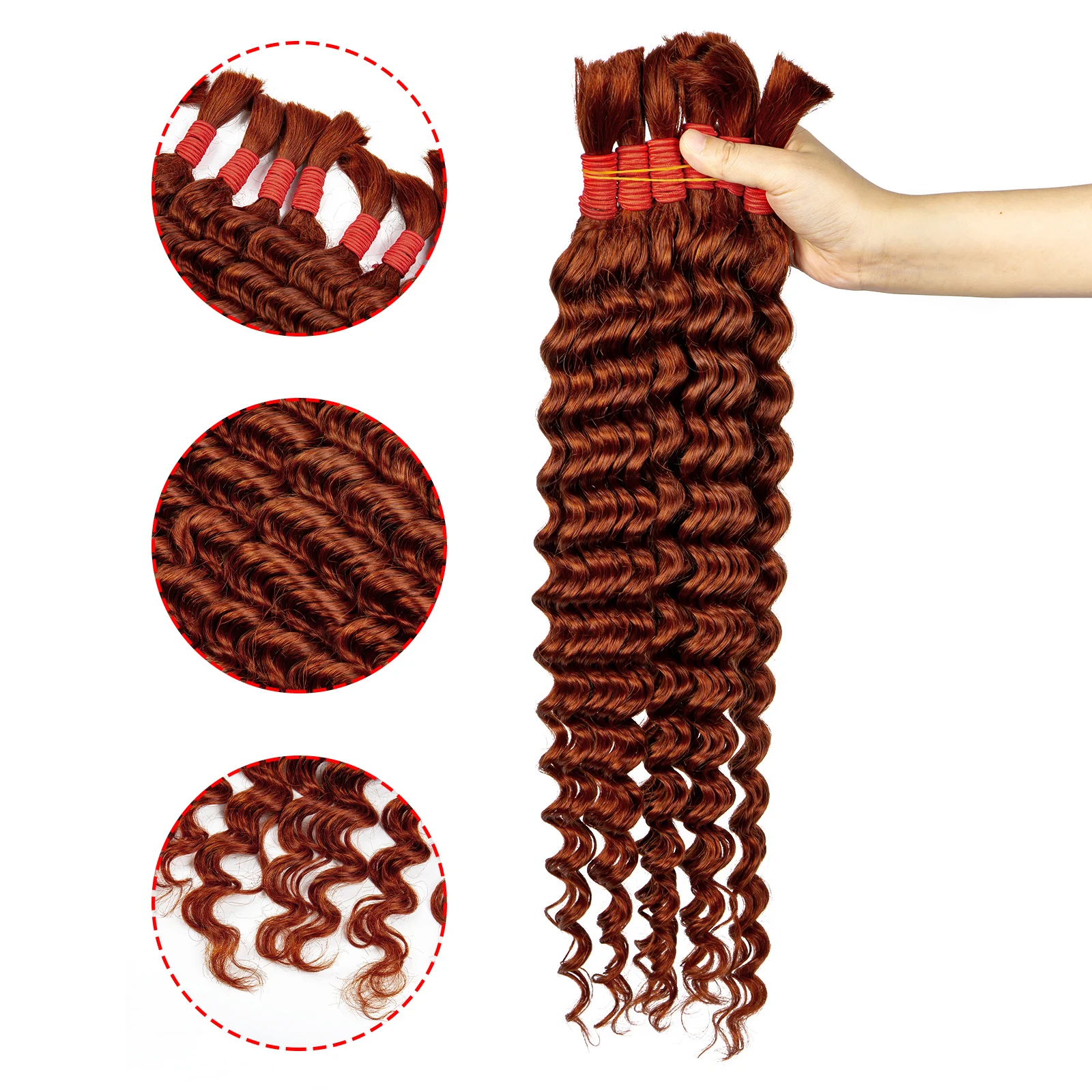 Ginger Human Braiding Hair 50g 100g Deep Wave Human Hair Bulk for Braiding No Weft Curly Human Hair Extensions for Boho Braids