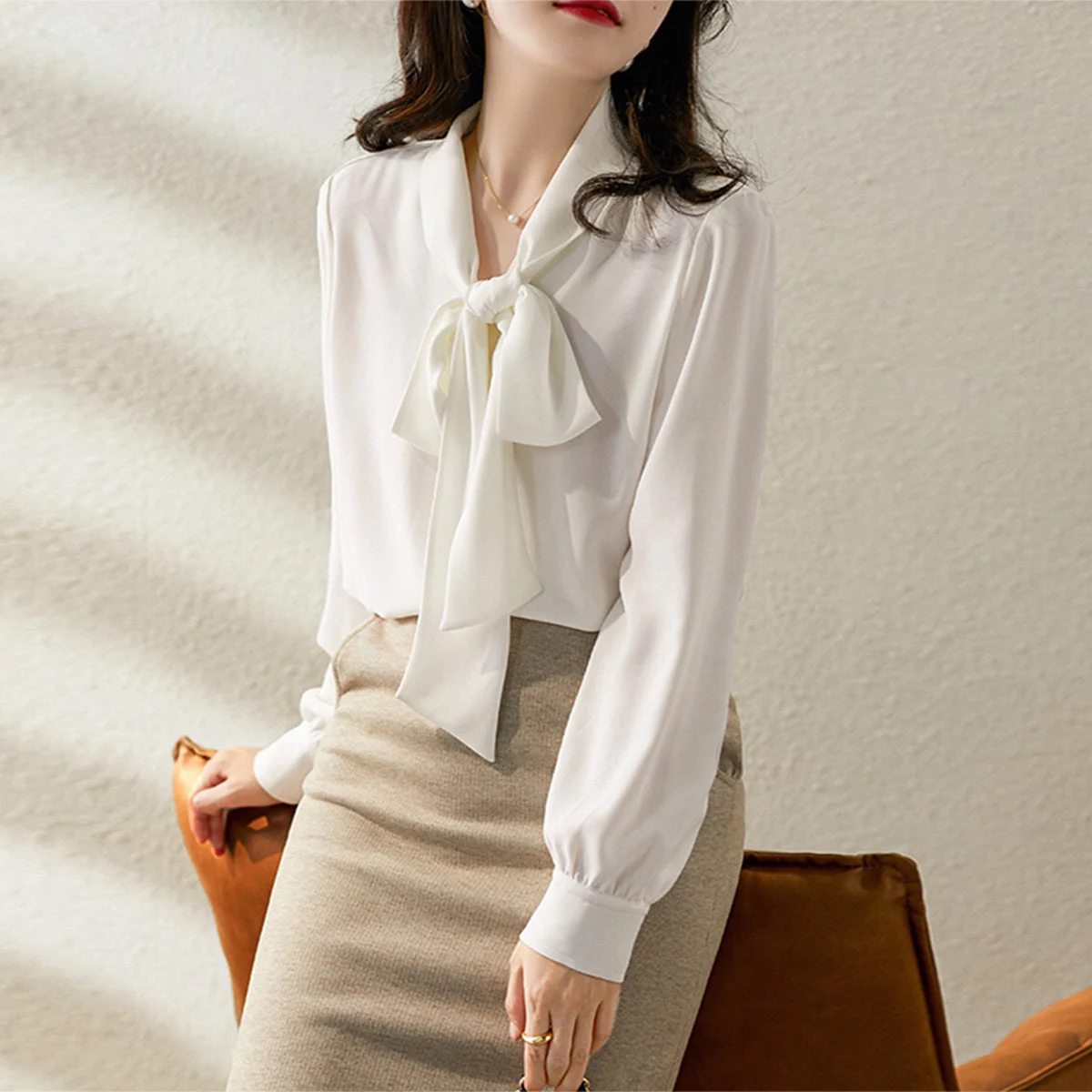 Classic Shirts & Blouses Long Sleeve Tops Female Elegant Bow White Blouses Collar Casual Shirt Office Summer Blouses for Women