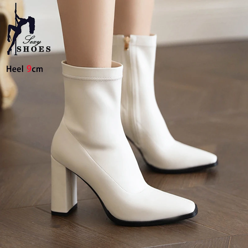 

Short Boots For Women On Sales Woman Side Zip 2024 Autumn Winter Shoes Fashion Pointed Toe Ladies High Heels White Ankle Boots