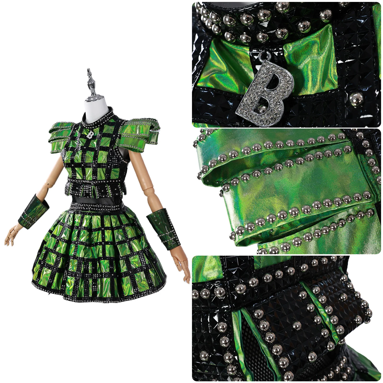 زي آن بولين الموسيقي التأثيري فستان تنكري أخضر تنورة علوية واقي المعصم مع جوارب بدلة موحدة لحفلات الهالوين