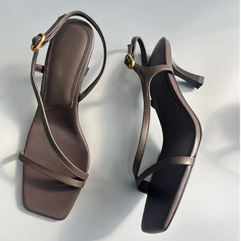

Jenny&Dave French Genuine Leather High-heeled Sandals Shoes Women Fashion Office Ladies Elegant Minimalist Summer Sandals 2026