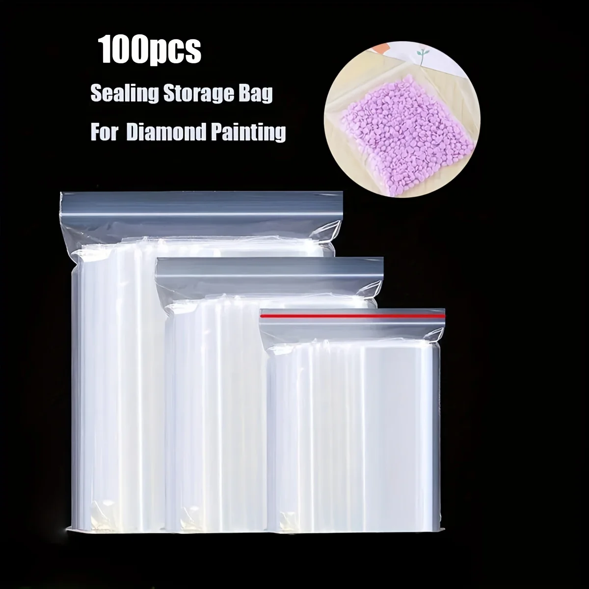 100pcs/bag Self-sealing Bag DIY 5D Diamond Painting Cross Stitch Tool Diamond Embroidery Accessories Bead Stone Storage Bag ﻿